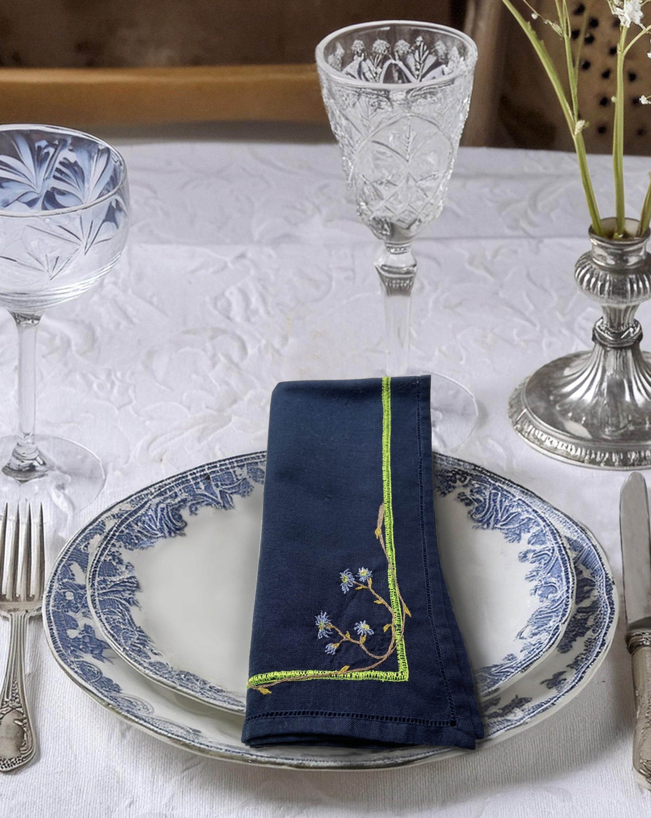 6 Serviettes “Fleur bleue”