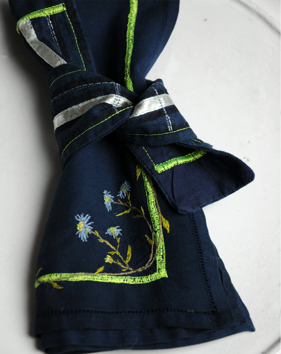 6 Serviettes “Fleur bleue”